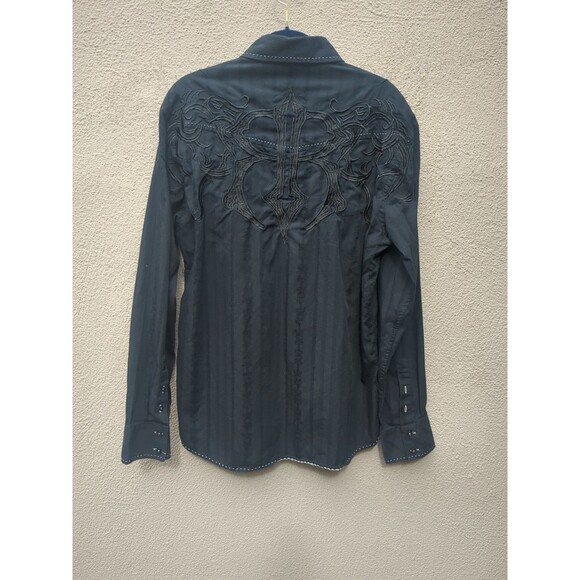 ROAR Dress Shirt LG Mens Graphic Black Embroidered Artsy Rodeo Strong Cowboy - Picture 2 of 16